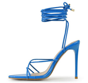 Blue lace up heels